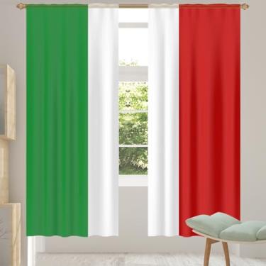 Imagem de 2 conjuntos de painéis cortinas transparentes com design de bandeira italiana, cortinas transparentes arejadas com filtro leve, painéis de cortina de porta e janela para sala de estar, quarto, jantar