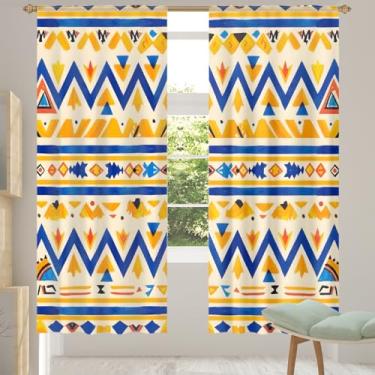 Imagem de 2 conjuntos de painéis étnicos astecas cortinas transparentes com listras astecas arejadas com filtro leve painéis de cortina leve cortina de porta para janela para sala de estar, quarto, jantar, 84