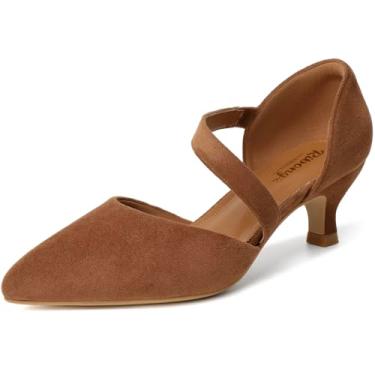 Imagem de RIBONGZ Salto gatinho para mulheres, bico fechado, confortável, salto baixo, bico fino, sexy, sem cadarço, sapatos elegantes para festas de casamento, Marrom vitalidade, 39