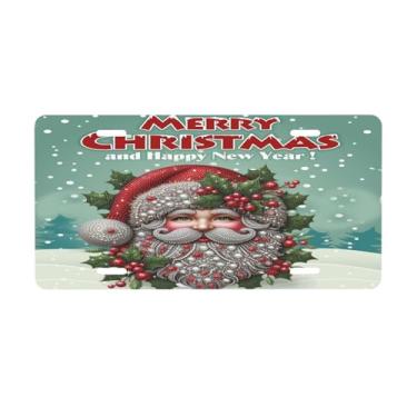 Imagem de Placa de licença de Natal Papai Noel de inverno para frente do carro placas de carro metal de alumínio adequado para placa de porta de caminhão bar café acessórios automotivos para homens mulheres 15