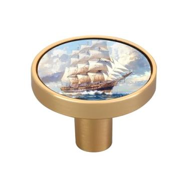 Imagem de Blueangle Pacote com 4 maçanetas grandes para armário de navio Clipper de 3,5 cm, puxadores redondos de gaveta para cômoda e armários de cozinha (237)