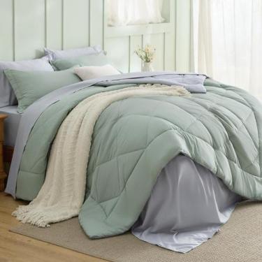 Imagem de Juego de Edredón Bedsure King Size Reversible Verde Salvia 7 piezas