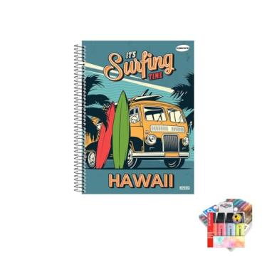 Imagem de Kit Caderno Masculino 1 Matéria Capa Dura 96 Folhas + Caneta Trigel Metálica 10 Cores + Marca Texto Boss 04 Cores Pastel