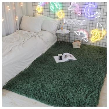 Imagem de SPXMQSS Tapetes de área para sala de estar, tapete de pelúcia longo macio para quarto, antiderrapante, antiderrapante, lavável à máquina para sala de estar, quarto, cabeceira, casa verde 120 x 200 cm