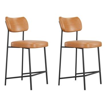 Imagem de Kit 02 Banquetas Médias Para Cozinha Lila Estofada Com Encosto Couríssimo Whisky - Abmaza