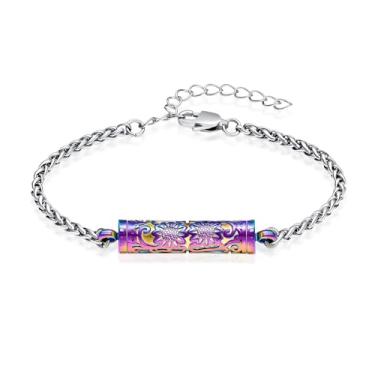 Imagem de Oinsi Pulseira de urna de girassol para cinzas barra cilíndrica joia de cremação para mulheres e homens memorial urna pingente de cinzas suporte pulseira, Adjustable, Aço inoxidável, Sem Pedra