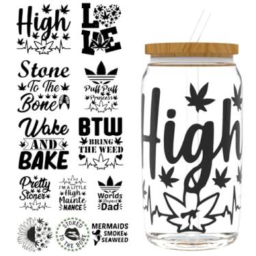 Imagem de XRTHGS Papel de transferência UV DTF, 12 peças, folhas verdes, frases, papel de transferência UV DTF para 473 ml, óculos, mesas, cadeiras, computadores, envoltórios UV DTF de alta viscosidade