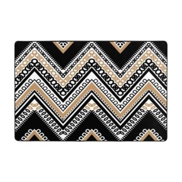 Imagem de ZERAOKE Tapetes de área em ziguezague preto e branco caramelo de 5 x 8 m, tapetes de boas-vindas para entrada, tapetes absorventes antiderrapantes para quarto, tapete de porta macio e felpudo lavável