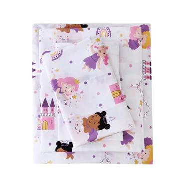 Imagem de MCO Lençóis de cama casal infantil Fairy Castle, microfibra macia para meninos e meninas, 4 peças de lençol casal respirável