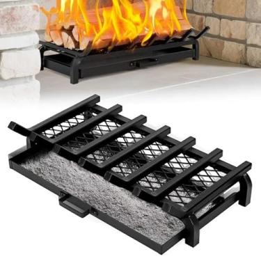 Imagem de Grelha de lareira de 61 cm - Grelhas de madeira para lareira e bandeja de brasa, bandeja de cinzas, suporte de ferro fundido forjado resistente para lareira de chaminé interna e externa