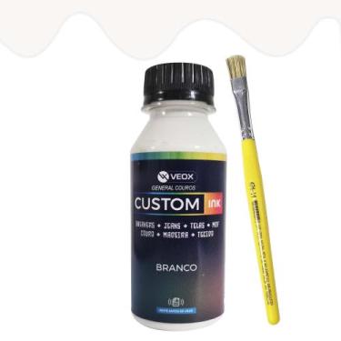 Imagem de kit Tinta branca para couro tecido veox 100 ml+pincel, branco