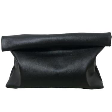 Imagem de KEEPOP Bolsa de mão de couro preta grande carteira com botão magnético estilo envelope, Preto, One Size