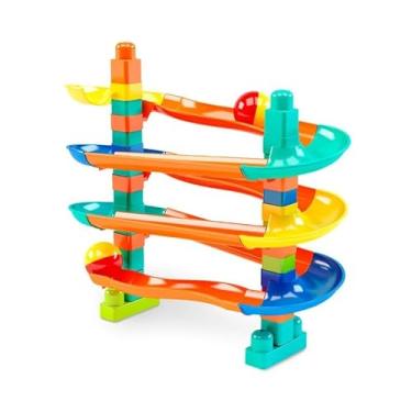 Imagem de Escorregador de Bolinhas Infantil com Blocos – 30 Peças | Pista Colorida de Montar | Coordenação Motora e Brinquedo Educativo