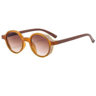 Imagem de Óculos de Sol Redondos Masculinos e Femininos Vintage em Gelatina Colorida com Proteção UV400 (Laranja-Marrom Claro)