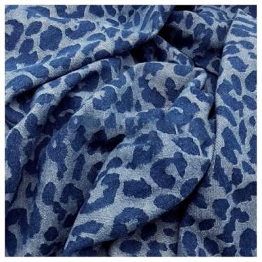 Imagem de Tecido Jeans Jacquard Com Estampa De Leopardo De Azul 140cm (55") De Largura Algodão Não Elástico Para Jeans Jaquetas E Costura DIY(Blue 3,1.4x1m)