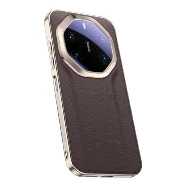 Imagem de POYUFRG Capa galvanizada para Huawei Mate 80 Pro Max/80 Pro/80, capa de couro de negócios de luxo ultrafina, capa de proteção de lente completa, marrom, 80 Pro Max