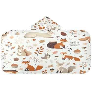 Imagem de Burbuja Toalha de banho com capuz Fox Bunny para crianças, toalha de praia de pelúcia macia absorvente para chá de meninas e meninos 3-10 anos, 61 x 127 cm