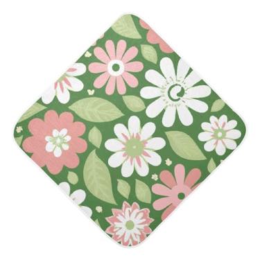 Imagem de Burbuja Toalha de banho de bebê primavera rosa flores brancas - toalha de algodão musselina absorvente macio com capuz para recém-nascido, 76 x 76 cm