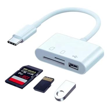 Imagem de Leitor de Cartão SD USB C para TF, Adaptador Multiporta 3 em 1, Alumínio, Branco, 9 cm, compatível com iPhone iPad MacBook Galaxy