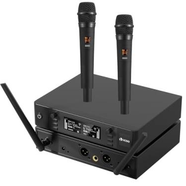 Imagem de VEDO Profissional microfone sem fio karaoke,Sistema de microfone sem fio,microfones sem fio duplos com 2 microfones de mão,com Receptor, busca automática de frequências