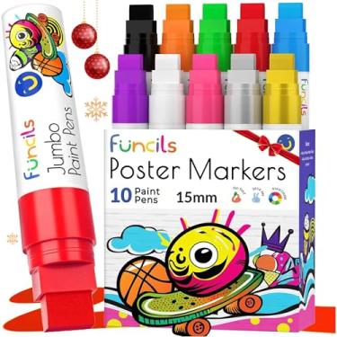 Imagem de Funcils 10 marcadores de tinta acrílica jumbo – canetas de tinta acrílica gordas de 15 mm para tela, pintura rupestre, madeira, plástico, vidro – canetas permanentes grandes e grossas para placas