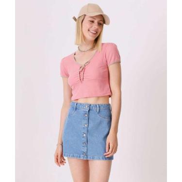 Imagem de Saia Feminina Botões Marisa-75082, Jeans azul, 36