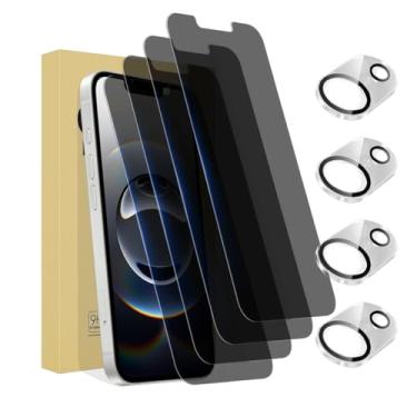 Imagem de Pacote com 4 protetores de tela de privacidade para iPhone 16e de 6,1 polegadas com 4 protetores de lente de câmera, película de vidro temperado antiespião, antiarranhões, sensível ao toque