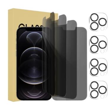 Imagem de Pacote com 4 protetores de tela de privacidade para iPhone 12 Pro Max de 6,7 polegadas com 4 protetores de lente de câmera, película de vidro temperado antiespião, antiarranhões, sensível ao toque