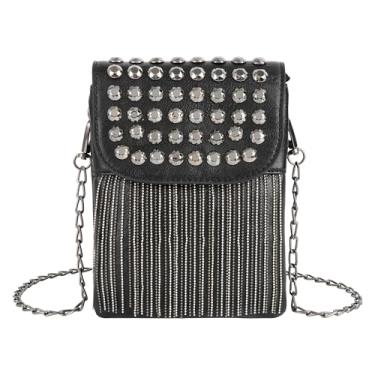 Imagem de Bolsa de ombro feminina estilo mini punk com franja com franja e franja transversal, bolsa para celular, porta-moedas, carteira