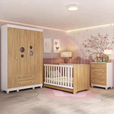 Imagem de Quarto De Bebê Completo Com Berço Americano 3 Em 1 Bombom Multimóveis MP4618 Branco-madeirado