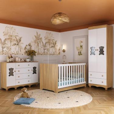 Imagem de Quarto De Bebê Completo Com Berço Americano 3 Em 1 Ternura Multimóveis MP4659 Madeirado-branco