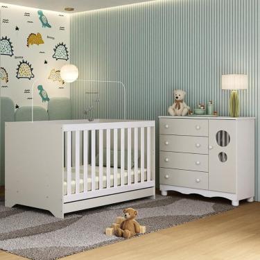 Imagem de Berço Americano 3 Em 1 Com Cômoda 1 Porta 4 Gavetas Suspiro Multimóveis MP4710 Branco-off White