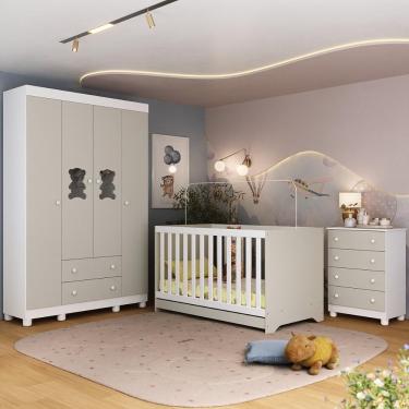 Imagem de Quarto De Bebê Completo Com Berço Americano 3 Em 1 Fofura Multimóveis MP4649 Branco-off White