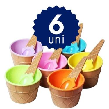 Imagem de Jogo Pote Potinho Tigela Casquinha Plástico com Colher para Sorvete So