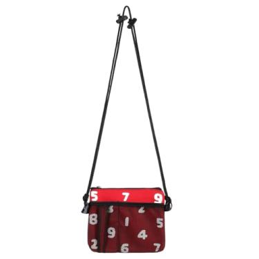 Imagem de Bolsa de telefone de tecido, mini bolsa tiracolo feminina casual com design de número, Vermelho, Medium, Mochila casual