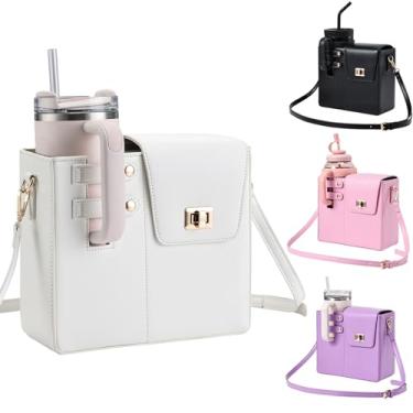 Imagem de boldblox Bolsa transversal portátil para copo de água para uso ao ar livre, bolsa de transporte para garrafa de água com bolso para telefone com alça, Branco