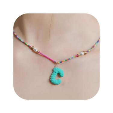 Imagem de ZShireeyBlackey Colar de contas coloridas com inicial para mulheres, colar de letras de bolhas personalizado com miçangas para meninas, gargantilhas boêmias, joias e presentes, Resina, Sem Pedra