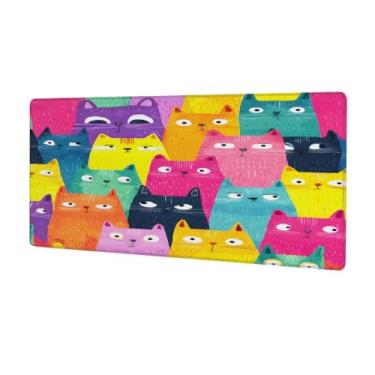 Imagem de Tapete de rato grande e colorido para gatos à prova d'água para computador estendido tapete protetor de mesa tapete de borracha antiderrapante para escritório, computador, teclado, laptop e mesa de