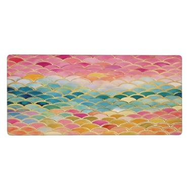 Imagem de Tapete de rato Colorfu com escamas de peixe grandes à prova d'água para computador com base de borracha antiderrapante para escritório, computador, teclado, laptop e mesa de casa, tapete de rato, 89,9
