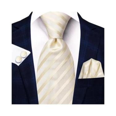 Imagem de Gravata De Seda Floral Paisley Champagne Para Homens Com Lenço De Bols