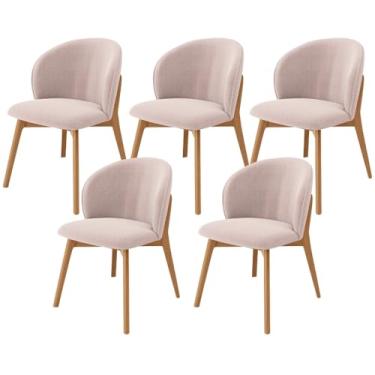 Imagem de Kit 05 Cadeiras de Jantar e Estar Living Estofada Mia L02 Bouclê Rosê - Lyam Decor