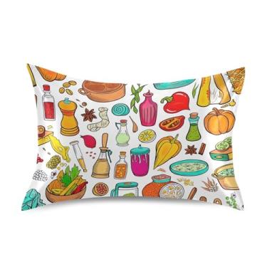 Imagem de Almofadas de cetim com estampa de desenho animado de cozinha colorida padrão Queen King fronhas estampadas presentes refrescantes decoração de cama king size 101,6 cm x 50,8 cm