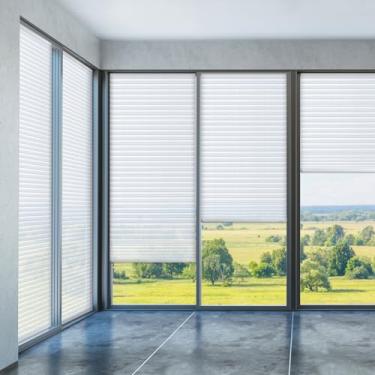 Imagem de Threehoney Persianas temporárias de 89 x 285 cm, sem ferramentas, corte no tamanho, tecido, papel, plissado, persianas, adesivas, privacidade, para janela, porta francesa, filtro de luz