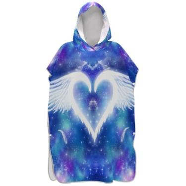 Imagem de Joisal Poncho de surf colorido com asa branca coração para adultos trocador com capuz toalha de banho bonito plus size homens mulheres poncho com capuz