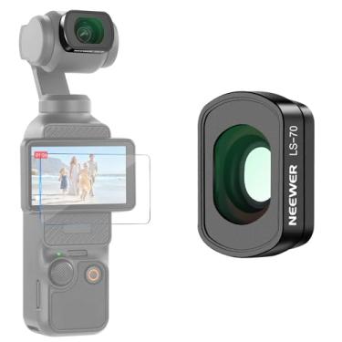 Imagem de NEEWER Lente grande angular 0,72X FOV 112° compatível com DJI Osmo Pocket 3 Creator Combo acessórios, lente asférica de câmera de ação magnética multicamadas com armação de metal, 1 protetor de tela