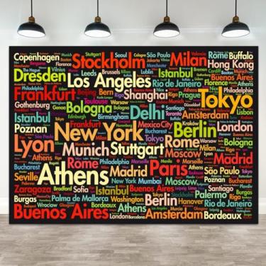 Imagem de ASDCXZ Cenário de nomes de cidades internacionais de 2,1 x 1,5 m para evento da Copa do Mundo, metrópole internacional, metrópole, Nova York, México, Tóquio, fundo temático urbano para fotos de