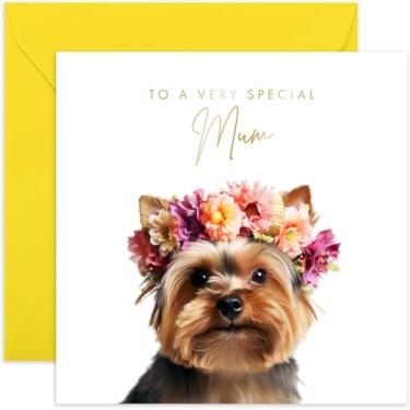 Imagem de Old English Co. Yorkshire Terrier Dog Cartão de mãe muito especial - Yorkshire Terrier Puppy Floral Cartão de aniversário fofo para ela - Cartões de parabéns bonitos e bem feitos para mamãe de amigos