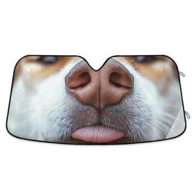 Imagem de Protetor solar de close-up de nariz Husky engraçado personalizado para para-brisas de carro retrátil dobrável para-brisa automotivo guarda-sol animal floral M, 139,7 cm x 70,1 cm