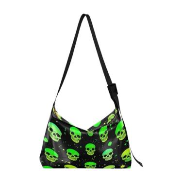 Imagem de GAIGEO Bolsa de ombro masculina de couro Arrow to the Heart on Valentine's Day, bolsa de ombro transversal de couro com zíper, Bolinhas de caveira verde, One Size