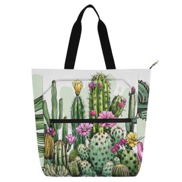 Imagem de Sacolas femininas tropicais com flores de cacto para trabalho, lona, bolsas de tecido para faculdade, escola, mensageiro, livros, presentes